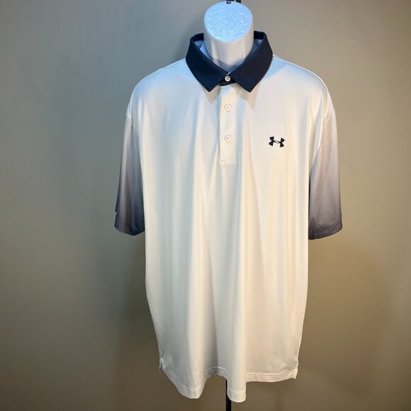 Under Armour Men's off white and gray detailed heatgear Golf polo shirt 2XL XXL - Picture 2 of 6